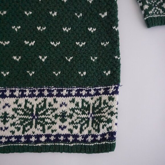 Vintage Jones New York Hand Knit Hunter Green w White Quarter Zip Sweater 1X - Picture 3 of 7